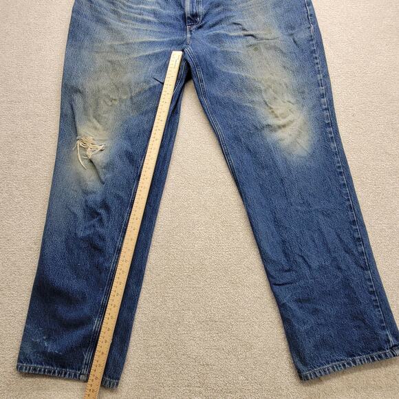 Vintage Distressed Carhartt Jeans Men’s 44x34 Relaxed Denim Leather Patch - Picture 5 of 9